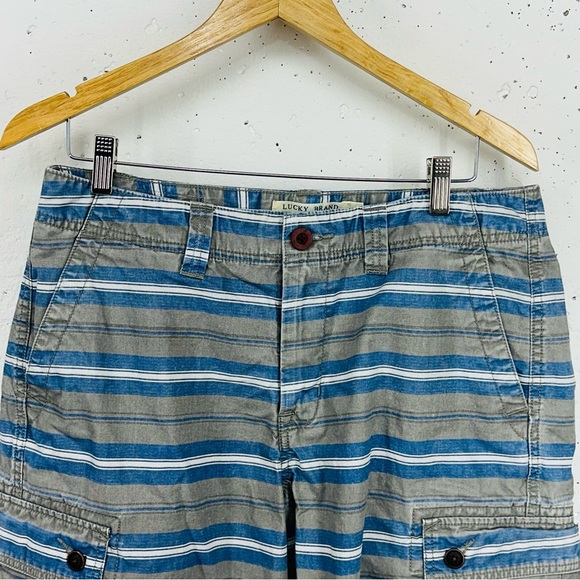 Lucky Brand Men's size 33 Gray Blue Stripe Cargo Shorts - Picture 2 of 11
